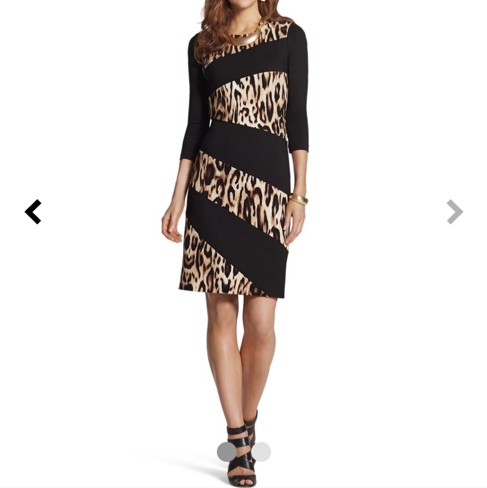 Chico's Black and Leopard Print Long Sleeve Dress